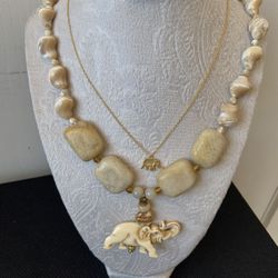 Elephant Necklace /Jade Pendant & Gold Plated Necklace
