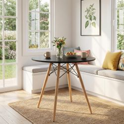 Homy Casa CHAD 31.5" Wooden Round Dining Table for Kitchen and Dining Room, Black, Open Box