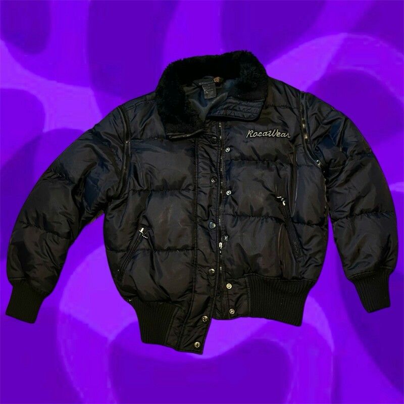 Rocawear Black Convertible To Vest Puffer Jacket Y2K Women's Small Lined Collar