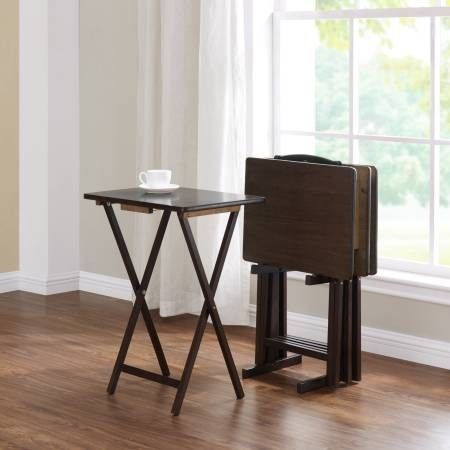 Mainstays 5-Piece Folding TV Tray Table Set, Walnut (4 Trays, 1 Stand)