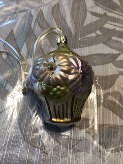 Pastel Flower Basket Ornament, Blown Glas - 3.5” Tall