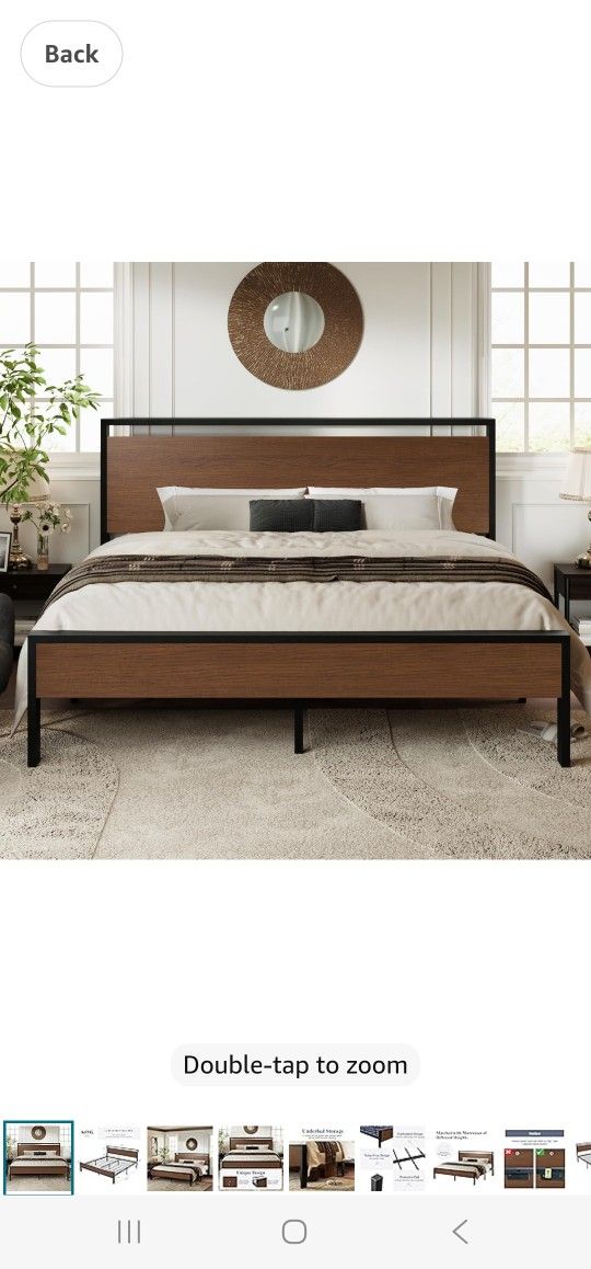 Allewie King Size Platform Bed Frame with Wooden Headboard and Footboard, Heavy Duty 12 Metal Slats Support, No Box Spring Needed, Under-Bed Storage, 