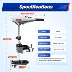 65LB Thrust Electric Trolling Motor, 12V 660W Outboard Boat Motors for Fishing Boats Saltwater Transom, Mounted Trolling Motor Telescopic Handle Marin