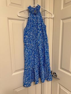 Blue Floral Halter Neck Swing Dress