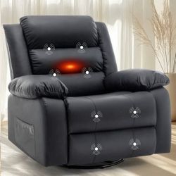 New-Oversized Swivel Rocker Recliner Chair for Adults Faux Leather for Nursery Living Room,Black