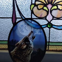 Vintage Stain Glass Wolf Art Piece