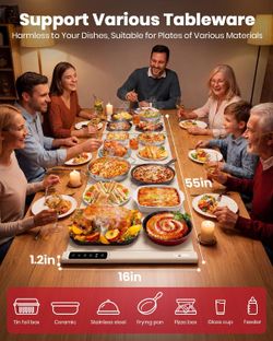 Spliced Modular Electric Food Warming Mat, 3-in-1 Expandable Food Warmer with 55” Large Heating Area, Silicone Portable Food Warmer for Parties Buffet