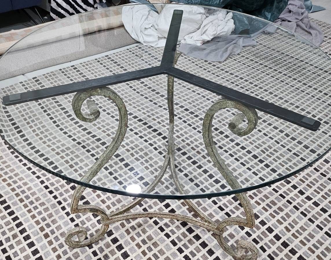 Round Glass With Italian Iron Table For Indoor Or Outdoor Use.