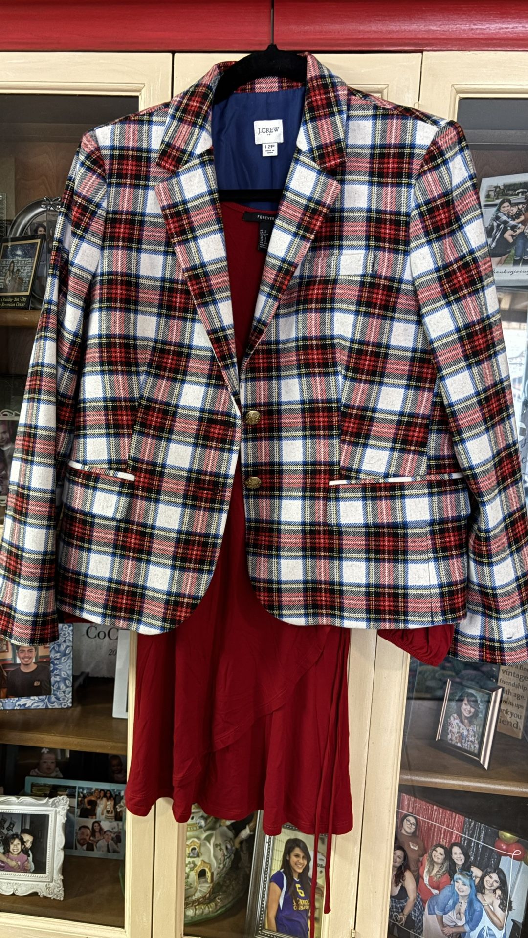 Outfit Long Sleeve Red Dress And JCrew Jacket