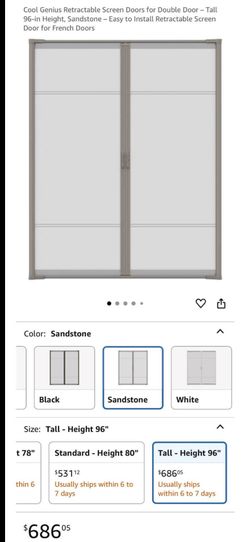 Cool Genius Retractable Screen Doors for Double Door - Tall 68-72x96-in Height, Sandstone