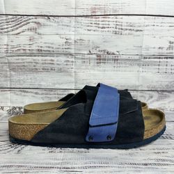 Birkenstock Kyoto Nubuck Suede Slide Blue Sandals Hook & Loop Men’s Size 12