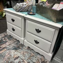 Pair Of Newly Refinished White Farmhouse Nightstands 