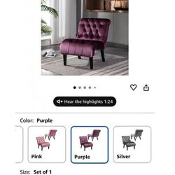 Comfy Velvet Accent Chair, Upholstered Armless Side Chair for Living Room, Modern Small Lounger with