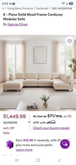 Brand new 6 - Piece Solid Wood Frame Corduroy Modular Sofa