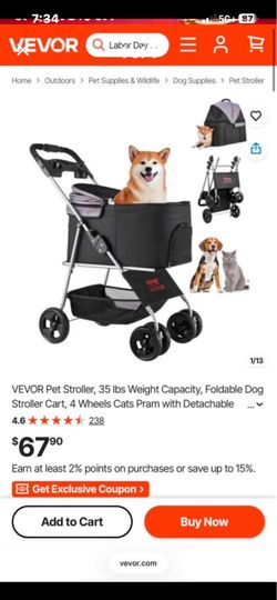VEVOR Foldable Pet Stroller 4-Wheel