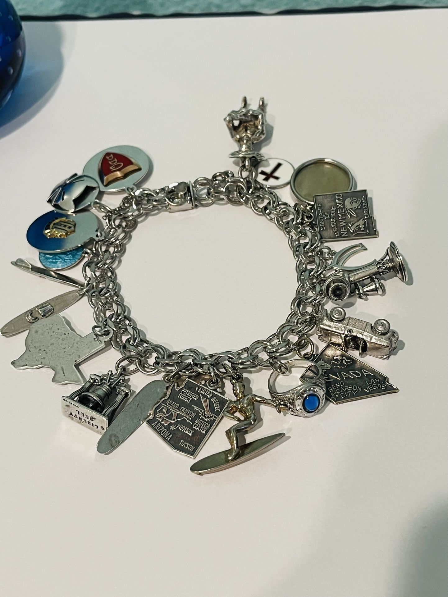 Vintage Elco Sterling Silver Charm Bracelet 60 70's