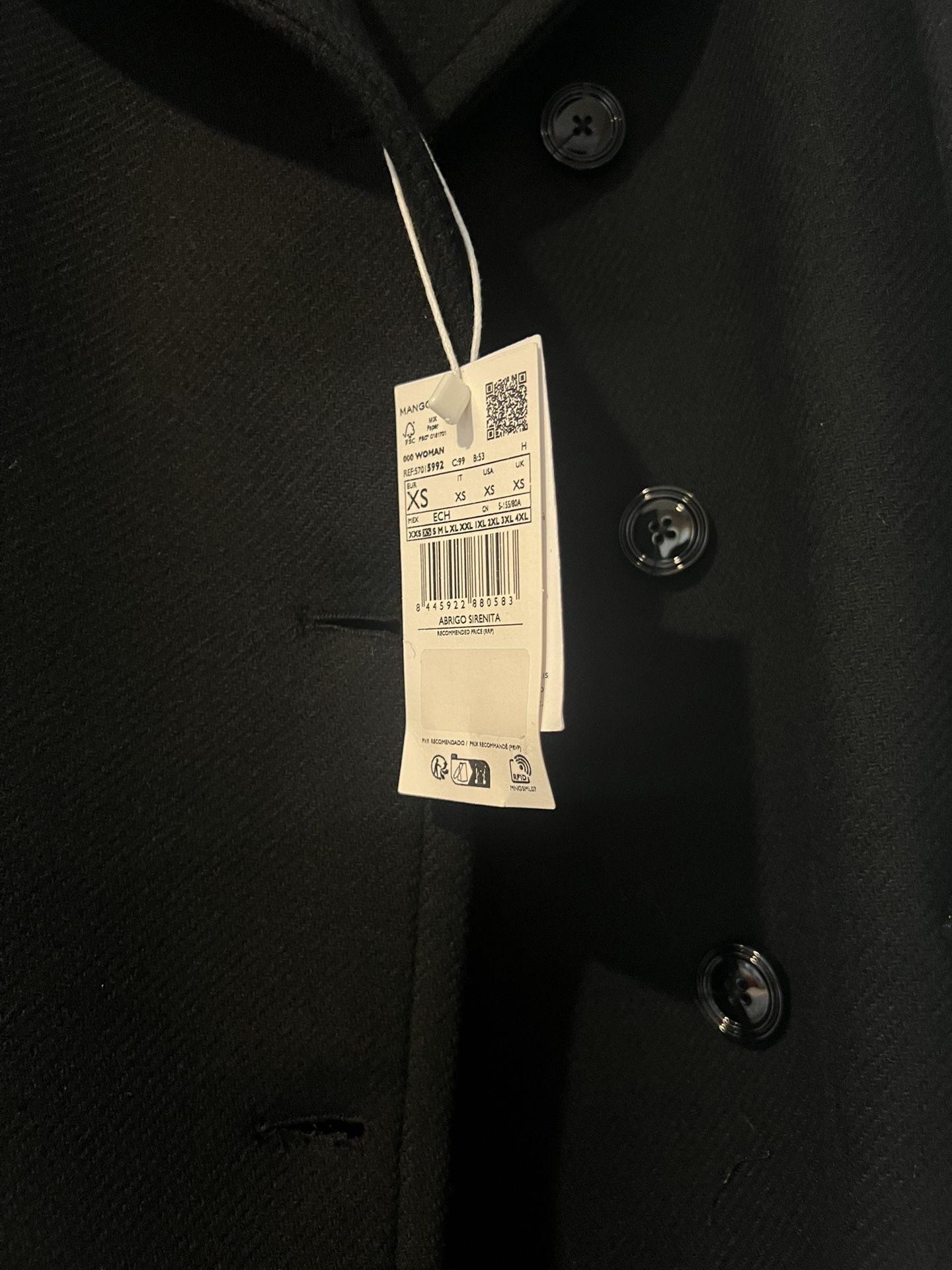 BRAND NEW LONG COAT FROM MANGO SIZE XS