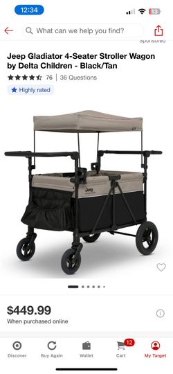 Brand New in Box – Jeep Gladiator 4-Seater Stroller Wagon by Delta Children (Black/Tan)