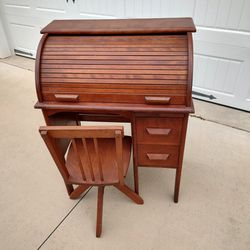Antique Child's Rolltop Desk and Chair