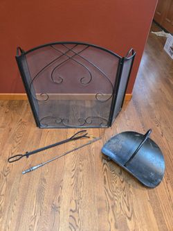 Fireplace Screen Set with Log Holder and Tools