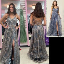 New With Tags Golden Glitter & Chiffon Long Formal Dress & Prom Dress $135