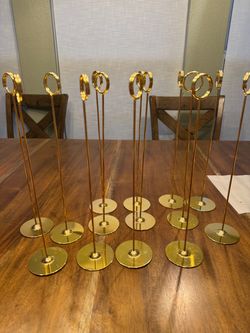 Table Holders. 14 pieces in set. Gold color, tall sign holders