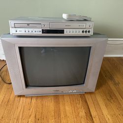 19” CRT TV AND TOSHIBA VHS/DVD PLAYER
