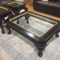 3 Piece Table Set. Coffee Table  and Side Tables With Glass Top