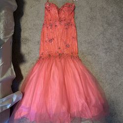Pink Lace Strapless Mermaid Style Prom Dress