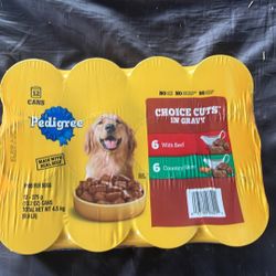 12-can pack of Pedigree Choice Cuts in Gravy Adult Canned Soft Wet Dog Food, featuring a variety of beef and country stew flavors.