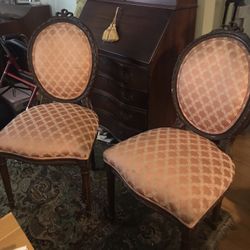 Pair Of MADE IN FRANCE , Antique. Solid Hand Carved Wood Accent Chairs. 