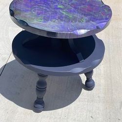 Two tier dark purple with multicolor epoxy top end side or accent table 23.5”H x 22”