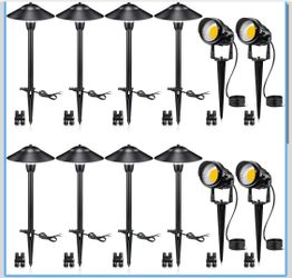 SUNVIE LED Low Voltage Landscape Lighting 12V Landscape Lighting Kit with Connectors, Low Voltage Pathway Lights with Spotlights Aluminum Pathway Ligh