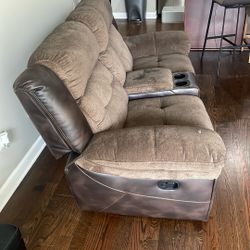 Double Glider Reclining Console Sofa W Cup Holder