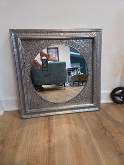 80s Silvered Square Artisanal Moroccan Mirror with Ivy Motif