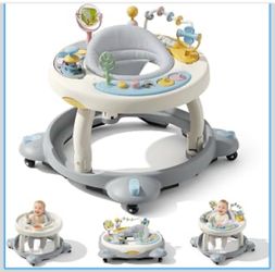 Baby Walker with Wheels, Foldable Baby Walker for Baby 6-12 Months, 3-Position Rotating Seat with Interactive Activity Center, Music Buttons, Baby Wal