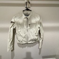 Ladies - Harley Davidson White/Cream Leather Jacket - L