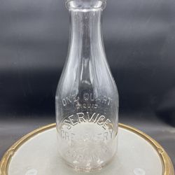 Vintage Service Creamery Lorain, Ohio One Quart Embossed Glass Milk Bottle