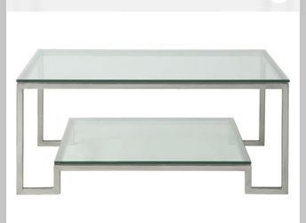 Glass and silver 4 ft 2 tier coffee table