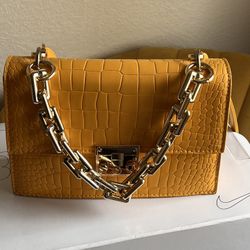 Yellow Croc-Embossed Handbag