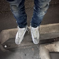 Jordan’s 13s White Plush Leather And Navy Blue Swede 👏🏾