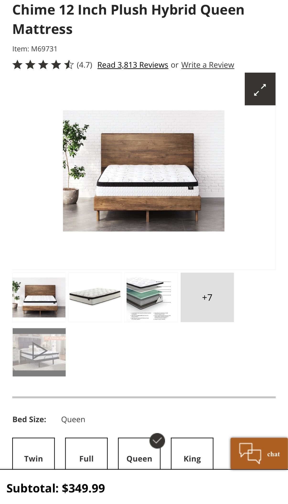 Chime 12” Plush Hybrid Mattress, Queen (New)