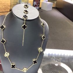 10k Gold Clover Necklace And Bracelet Solid Available In Stock ,18” Inch Long Length.