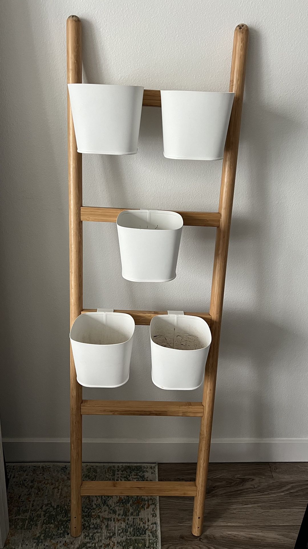 Plant stand with 5 plant pots, bamboo/white, 49 ¼ "