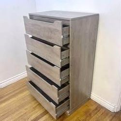 New 43.3" Tall Modern 5 Drawer Dresser Storage Organizer with Cut-Out Handle, Accent Storage Cabinet