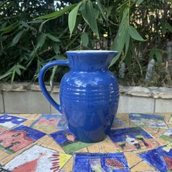 Vintage Blue Ceramic Pitcher / Vase