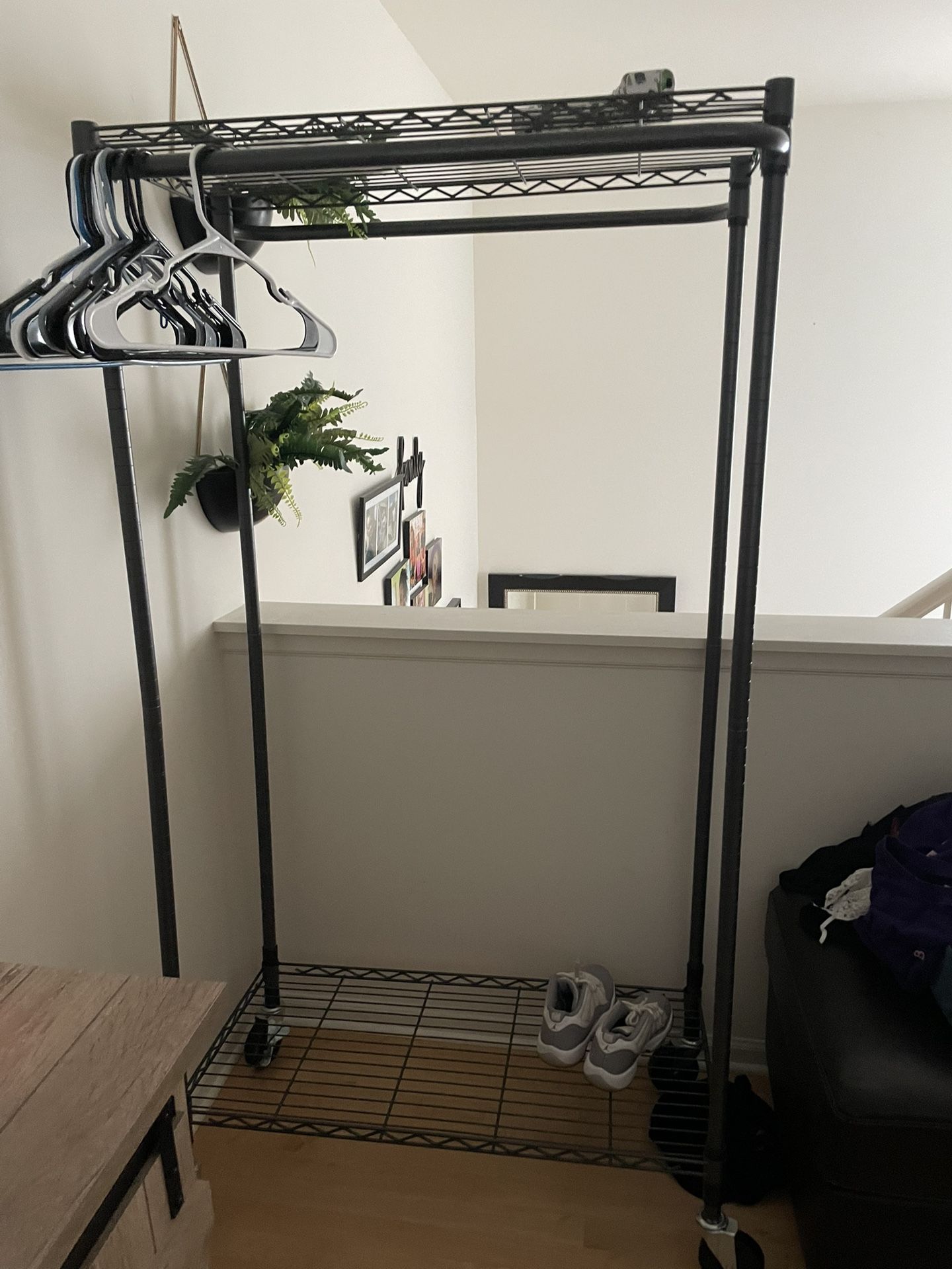 Portable Clothes Rack W Shoe Rack Attachment 