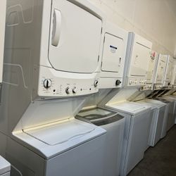 Clean White Stackable Washer & 220 Electric Dryer