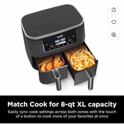 Ninja Foodi 8 Quart, 6-in-1 DualZone, 2-Basket Air Fryer with 2 Independent Frying Baskets, Match Cook & Smart Finish to Roast, Broil, Dehydrate 