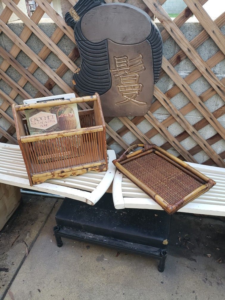 Rattan Bamboo Tray And Carry All Magazine Rack